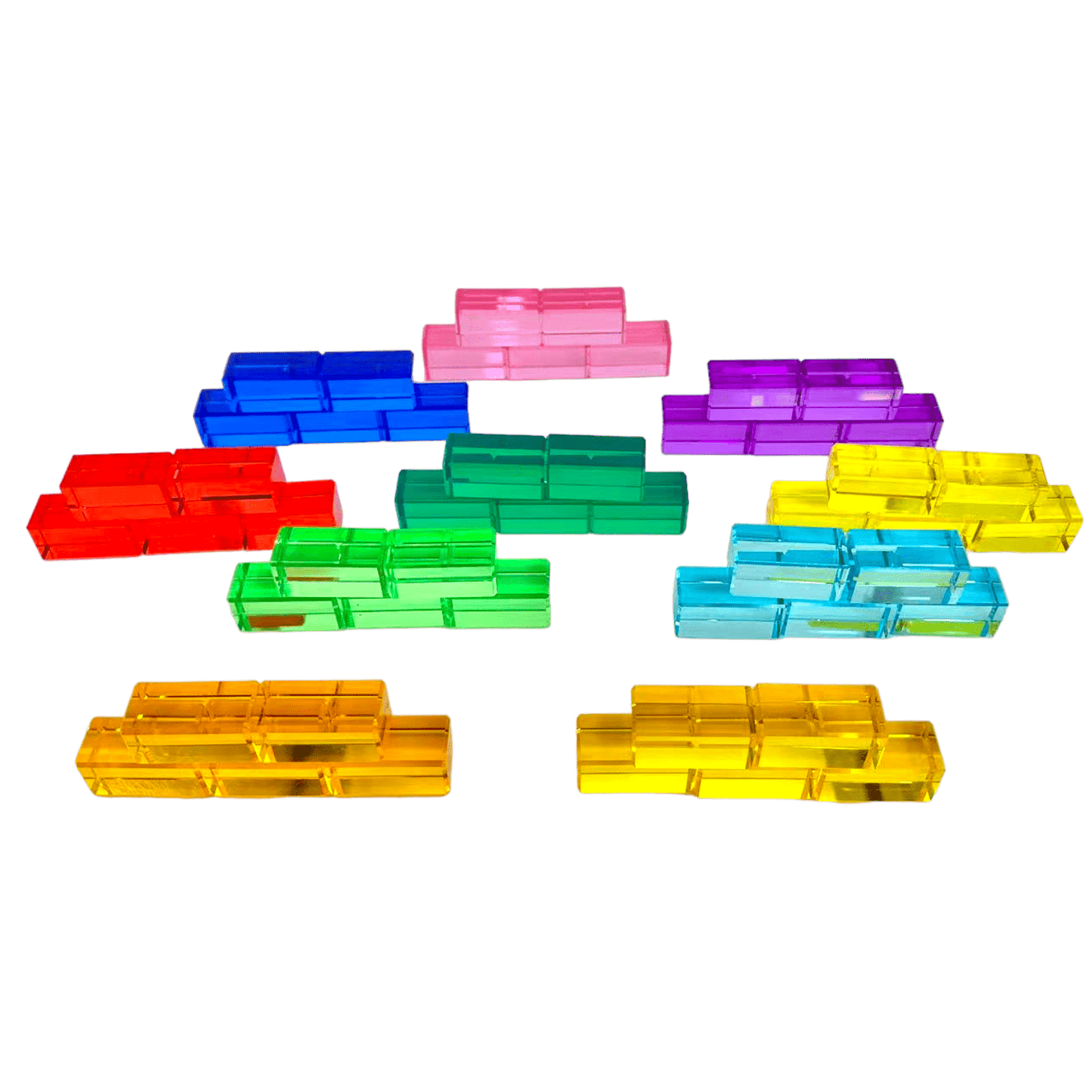 50 Pcs Rainbow Crystal Clear Translucent Rectangular Lucite Building Blocks Set with Storage Tray - The Nurturing Nook