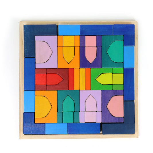 54 Pcs STAINED Arabian 1001 Nights Inspired Wooden Building Blocks Set with Tray - The Nurturing Nook