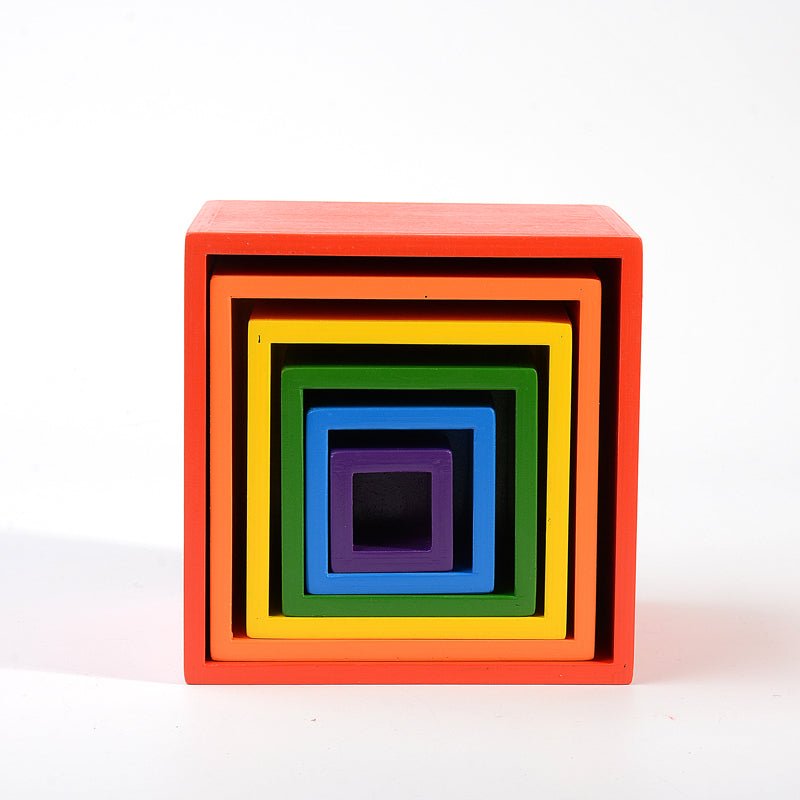6 Pcs Colored Rainbow Wooden Nesting Box Set in Primary Color - The Nurturing Nook