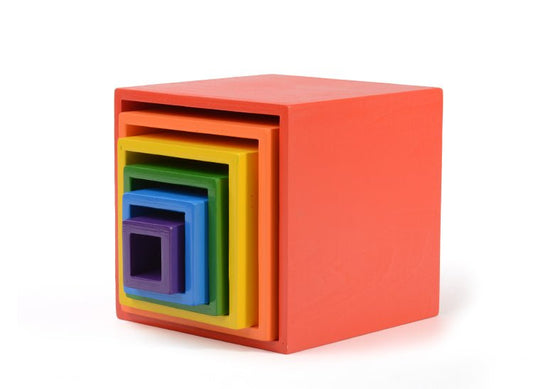 6 Pcs Colored Rainbow Wooden Nesting Box Set in Primary Color - The Nurturing Nook