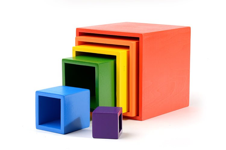 6 Pcs Colored Rainbow Wooden Nesting Box Set in Primary Color - The Nurturing Nook