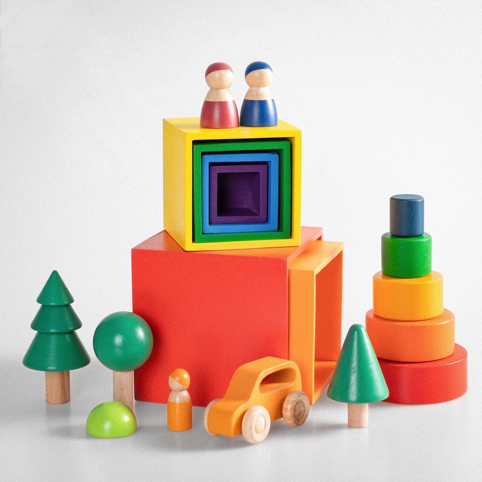 6 Pcs Colored Rainbow Wooden Nesting Box Set in Primary Color - The Nurturing Nook