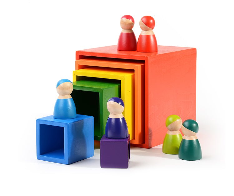 6 Pcs Colored Rainbow Wooden Nesting Box Set in Primary Color - The Nurturing Nook