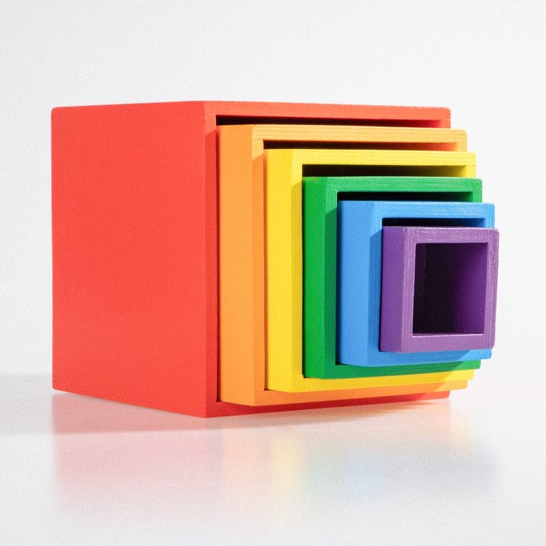 6 Pcs Colored Rainbow Wooden Nesting Box Set in Primary Color - The Nurturing Nook
