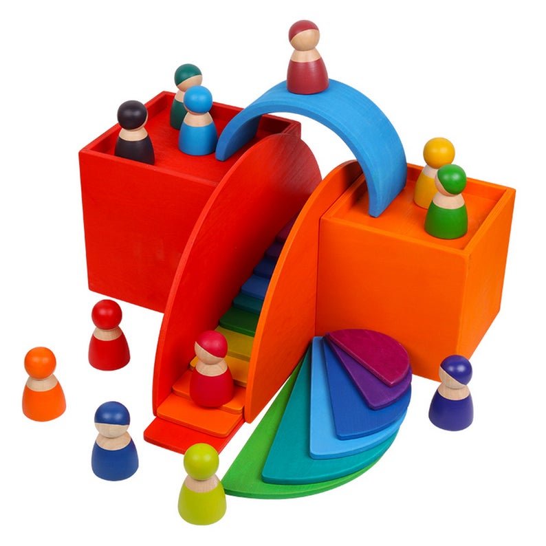 6 Pcs Colored Rainbow Wooden Nesting Box Set in Primary Color - The Nurturing Nook