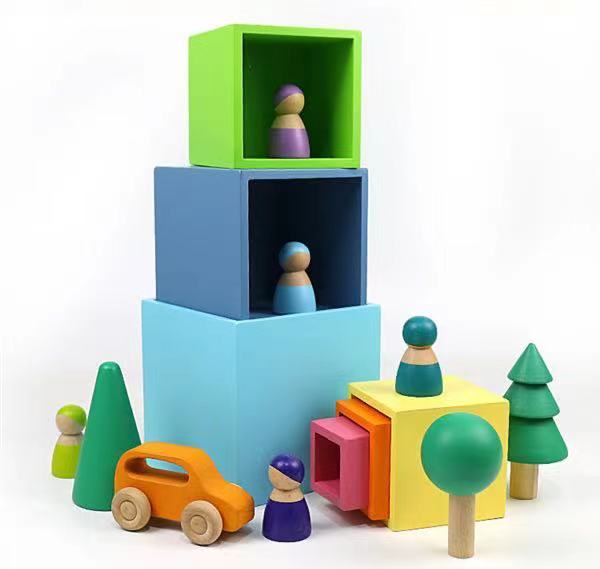 6 Pcs Colored Wooden Nesting Box Set in Pastel/Macaron Color - The Nurturing Nook