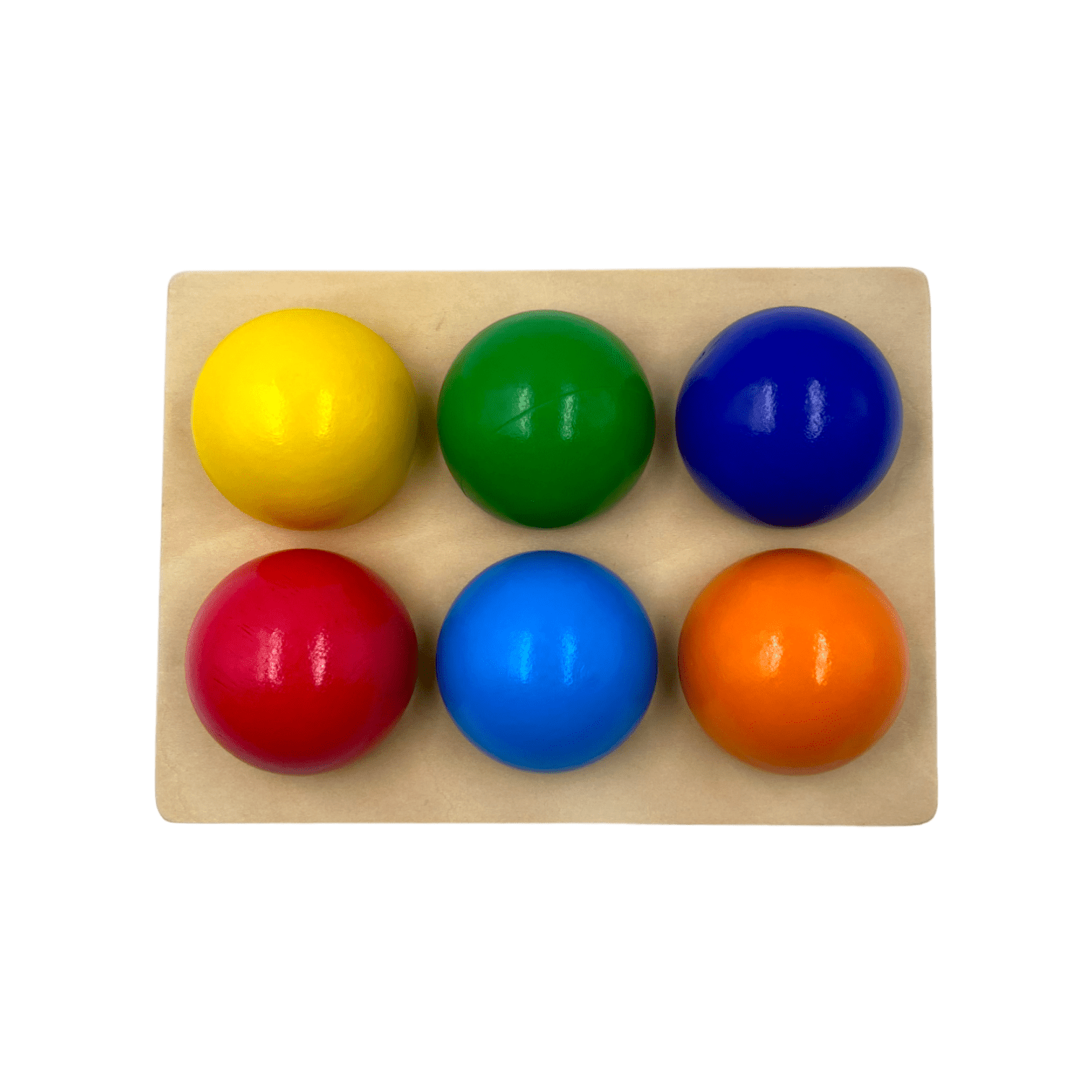 6 Pcs Rainbow Wooden Balls with Tray in Primary Colors Diameter 1.8 Inches - The Nurturing Nook