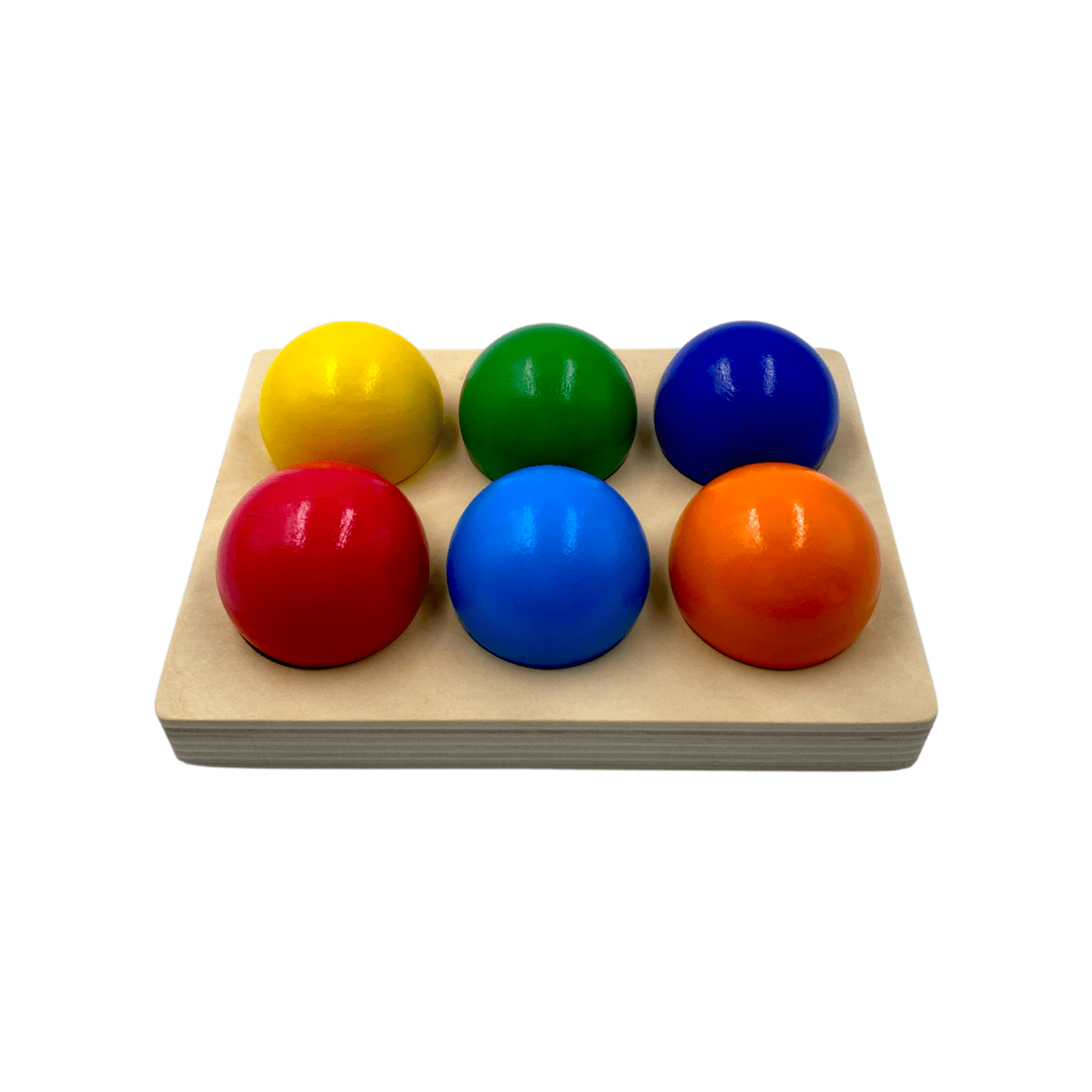 6 Pcs Rainbow Wooden Balls with Tray in Primary Colors Diameter 1.8 Inches - The Nurturing Nook