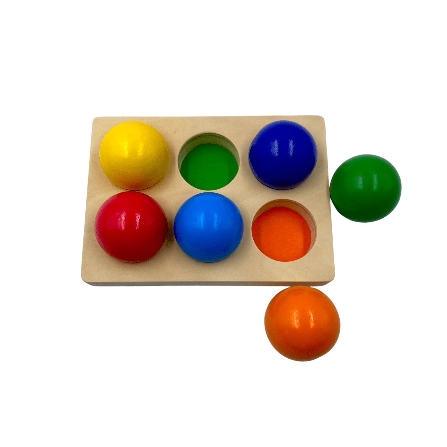 6 Pcs Rainbow Wooden Balls with Tray in Primary Colors Diameter 1.8 Inches - The Nurturing Nook