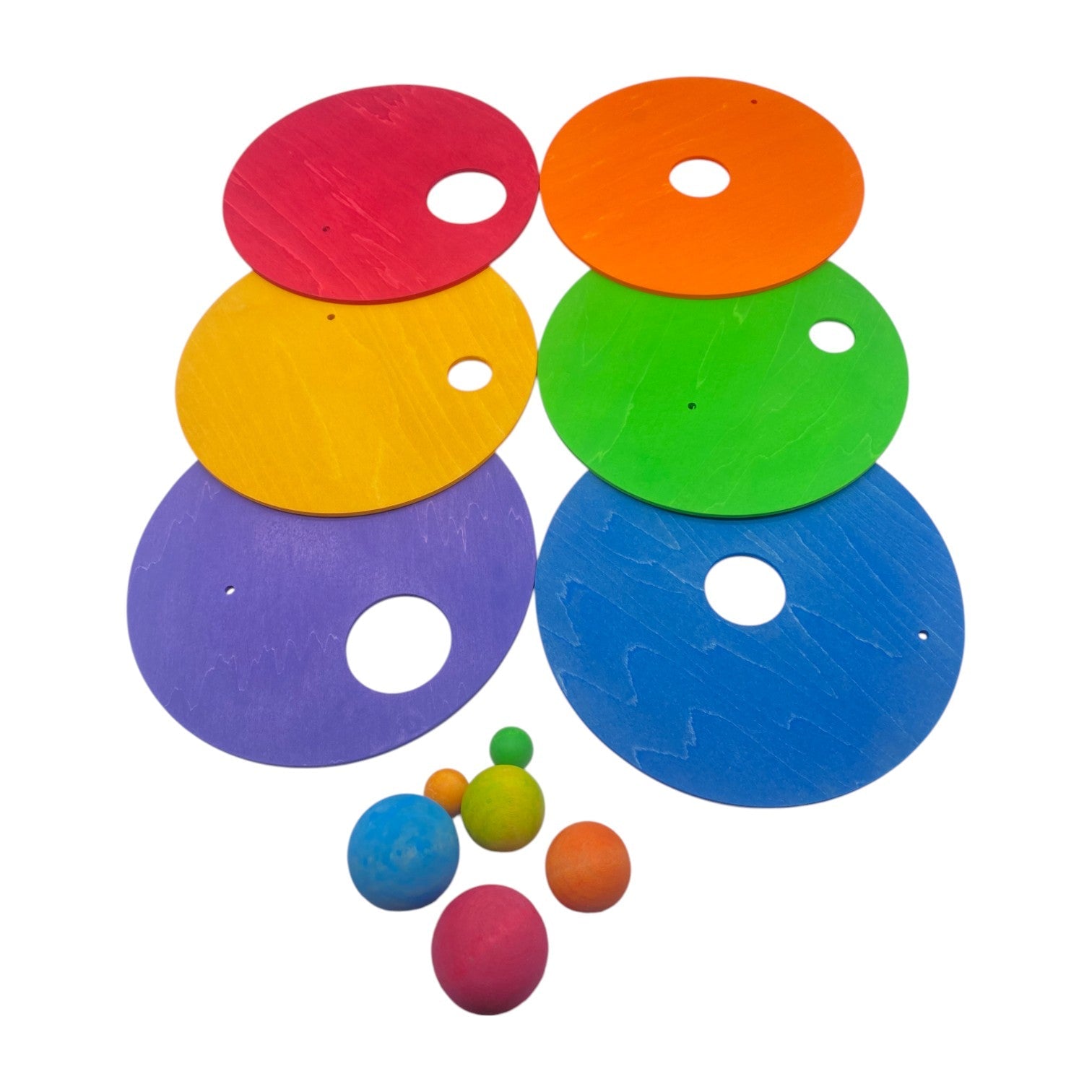 6 - Piece Rolling Discs Set for Stepping Stones – Includes 6 Wooden Balls in Varying Sizes - The Nurturing Nook