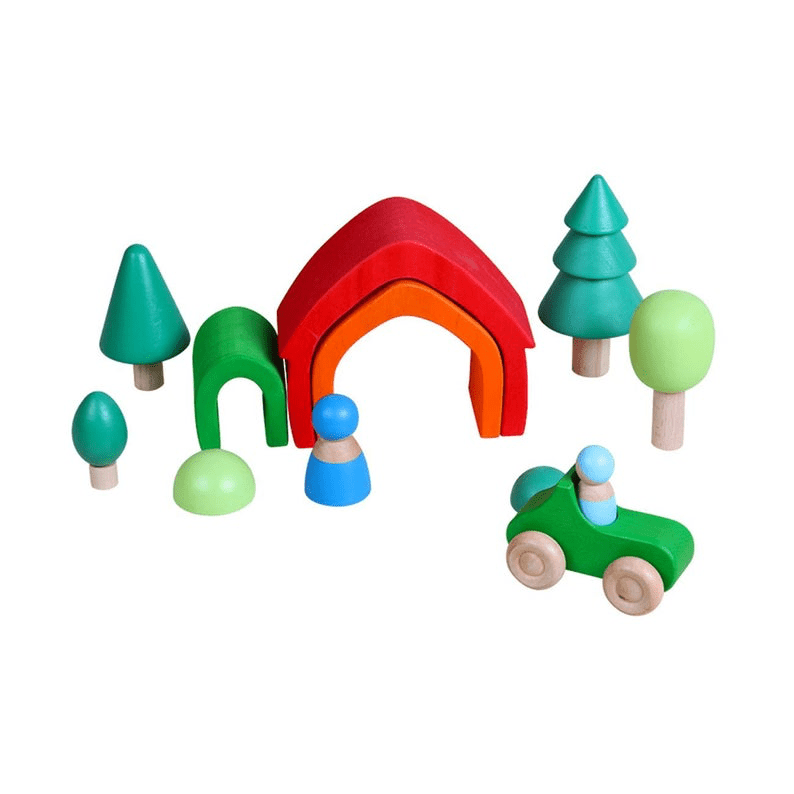 7 Pcs Colored Wooden Rainbow Cars Set with 3 pcs Peg Dolls - The Nurturing Nook