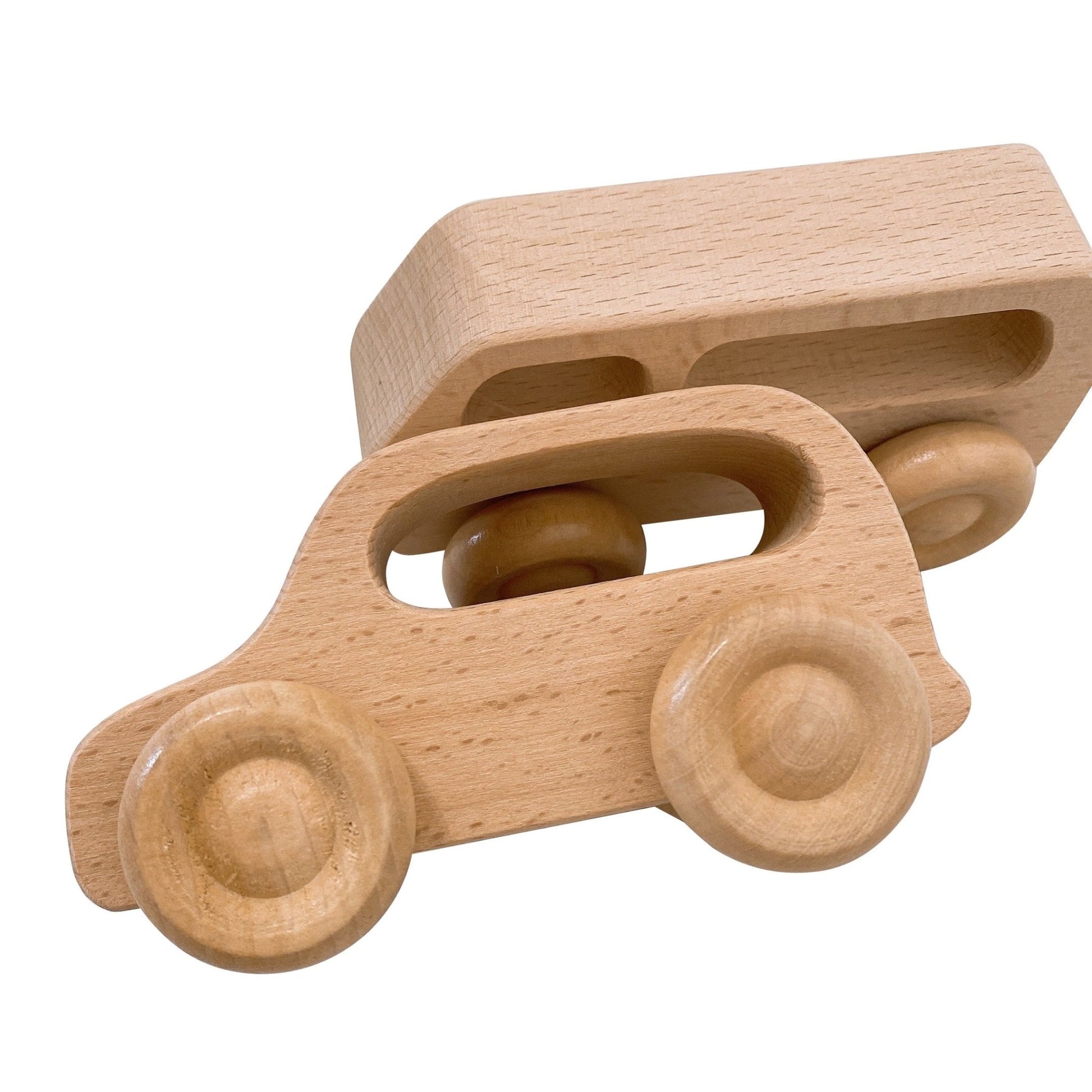 7 Pcs Natural Wooden Cars Set with 3 pcs Peg Dolls - The Nurturing Nook