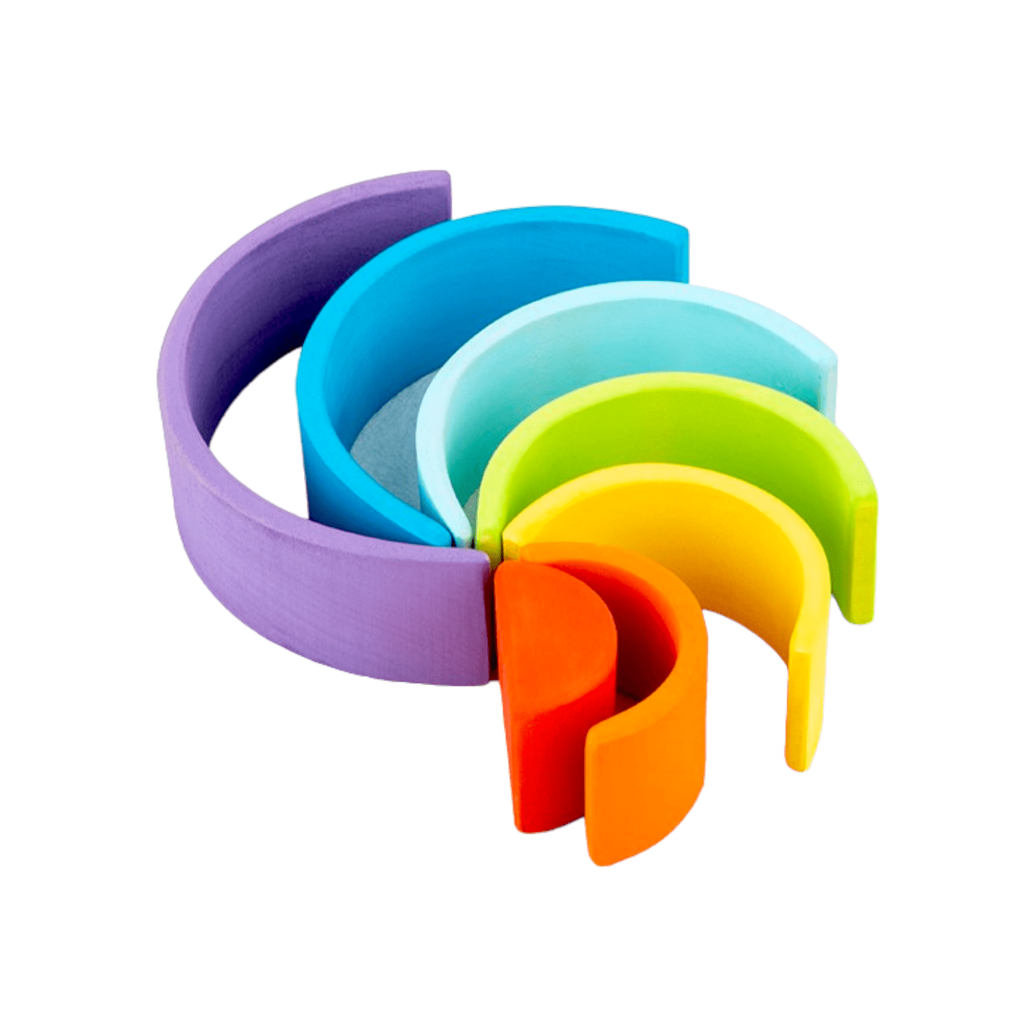 7 Pcs STAINED Mini Wooden Rainbow Stacker in Stained Purple Sunset Color - The Nurturing Nook