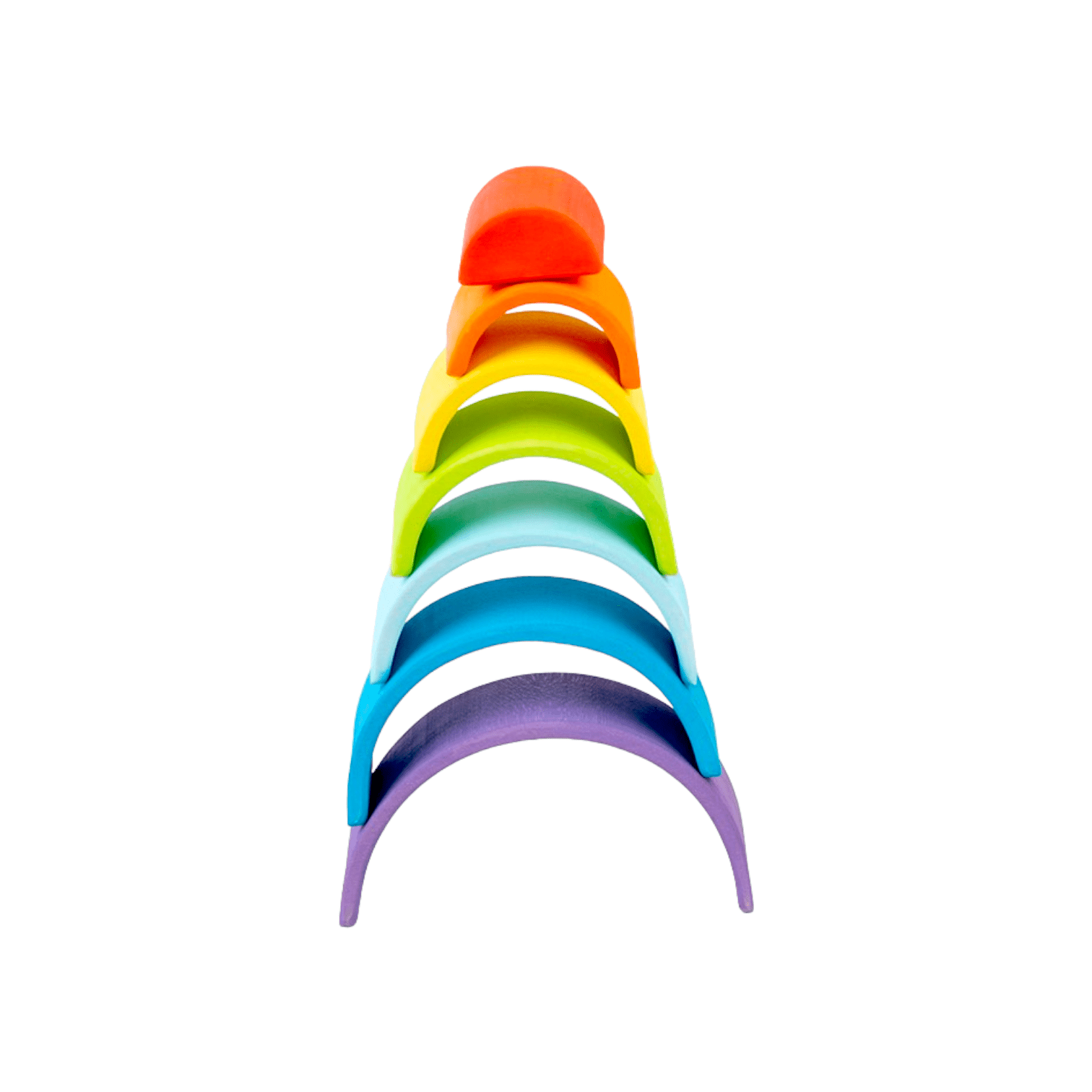 7 Pcs STAINED Mini Wooden Rainbow Stacker in Stained Purple Sunset Color - The Nurturing Nook