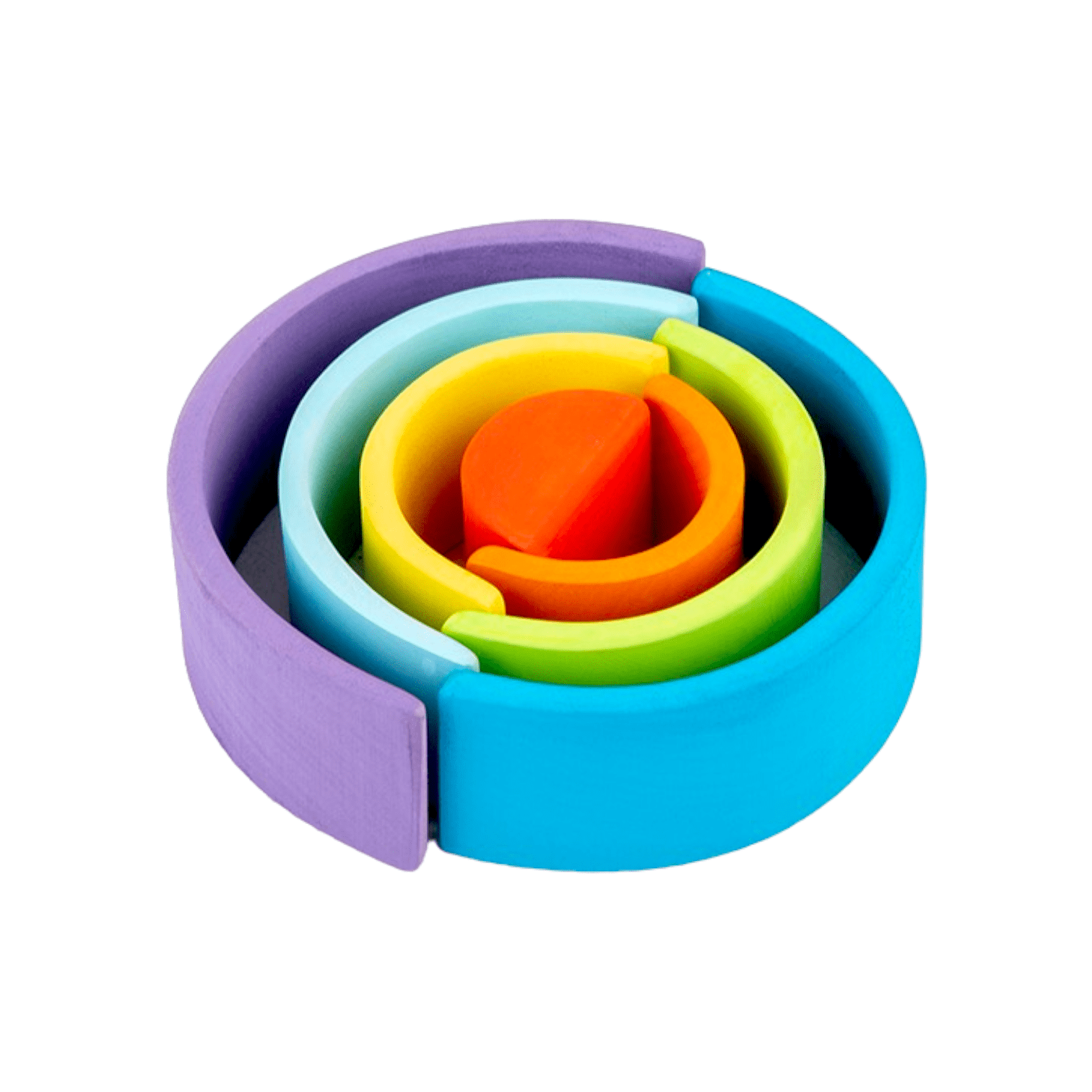 7 Pcs STAINED Mini Wooden Rainbow Stacker in Stained Purple Sunset Color - The Nurturing Nook