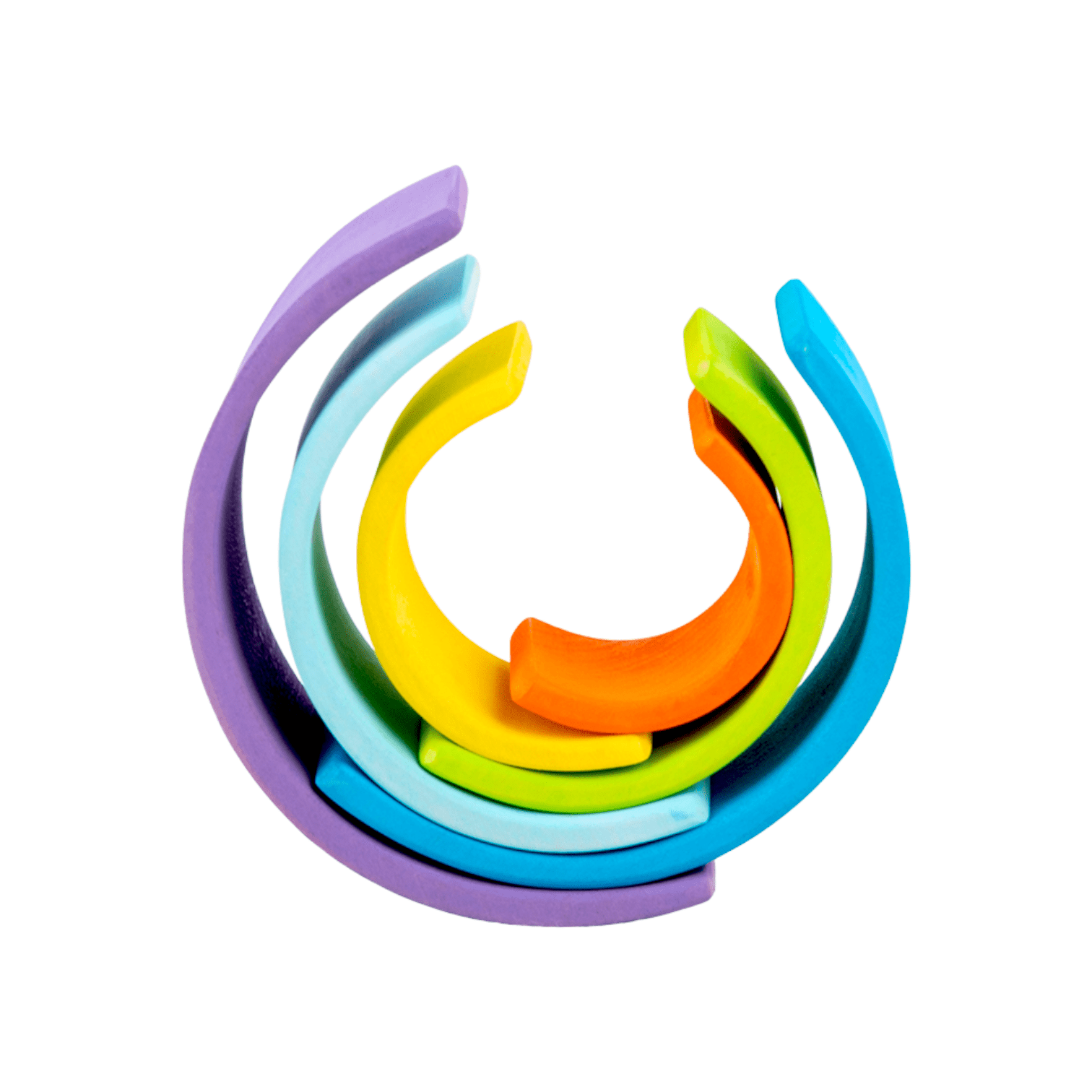 7 Pcs STAINED Mini Wooden Rainbow Stacker in Stained Purple Sunset Color - The Nurturing Nook