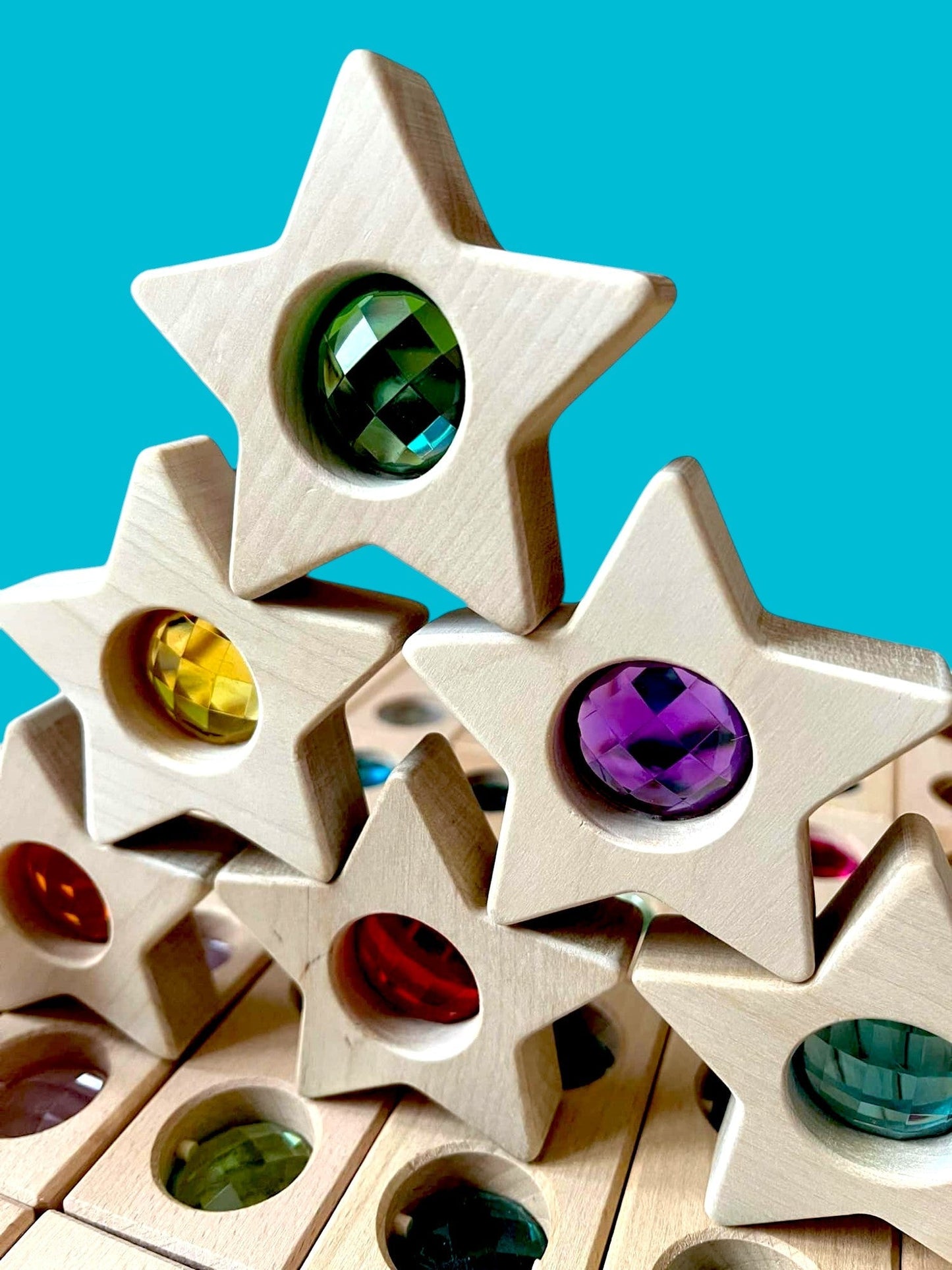 7 PCS Wooden Gemmed Stars Blocks Set - The Nurturing Nook