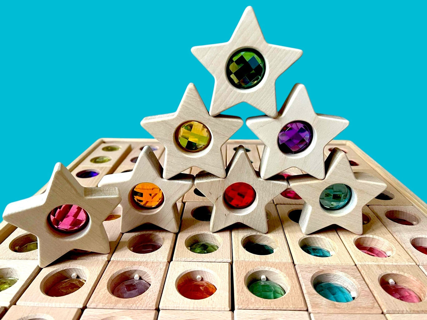 7 PCS Wooden Gemmed Stars Blocks Set - The Nurturing Nook