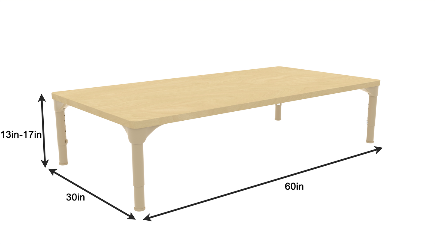 Rectangular Adjustable Kids Table – 13" to 17" Height | Toddler & Preschool Classroom Activity Table