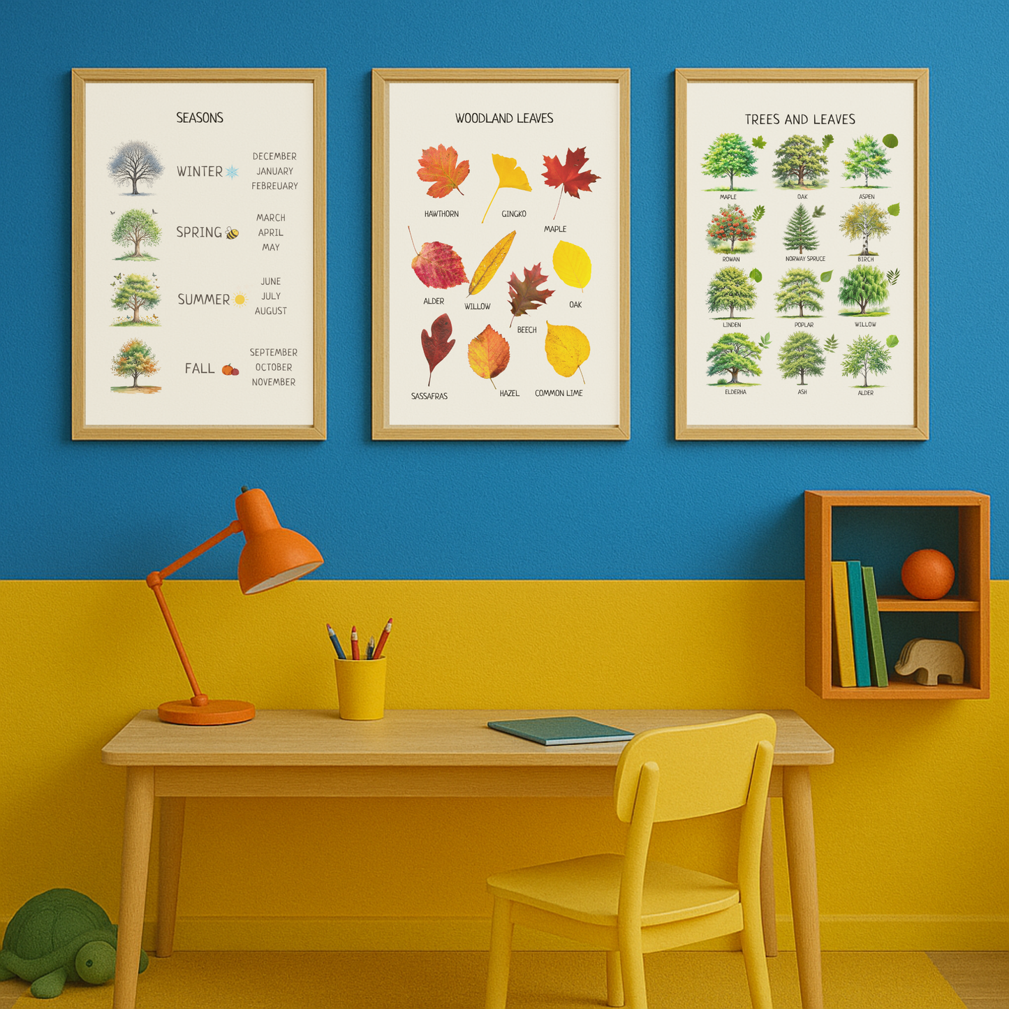 Woodland Leaves Educational Poster | Nature Wall Art for Kids | Fall Learning Print for Playroom, Nursery & Classroom Decor