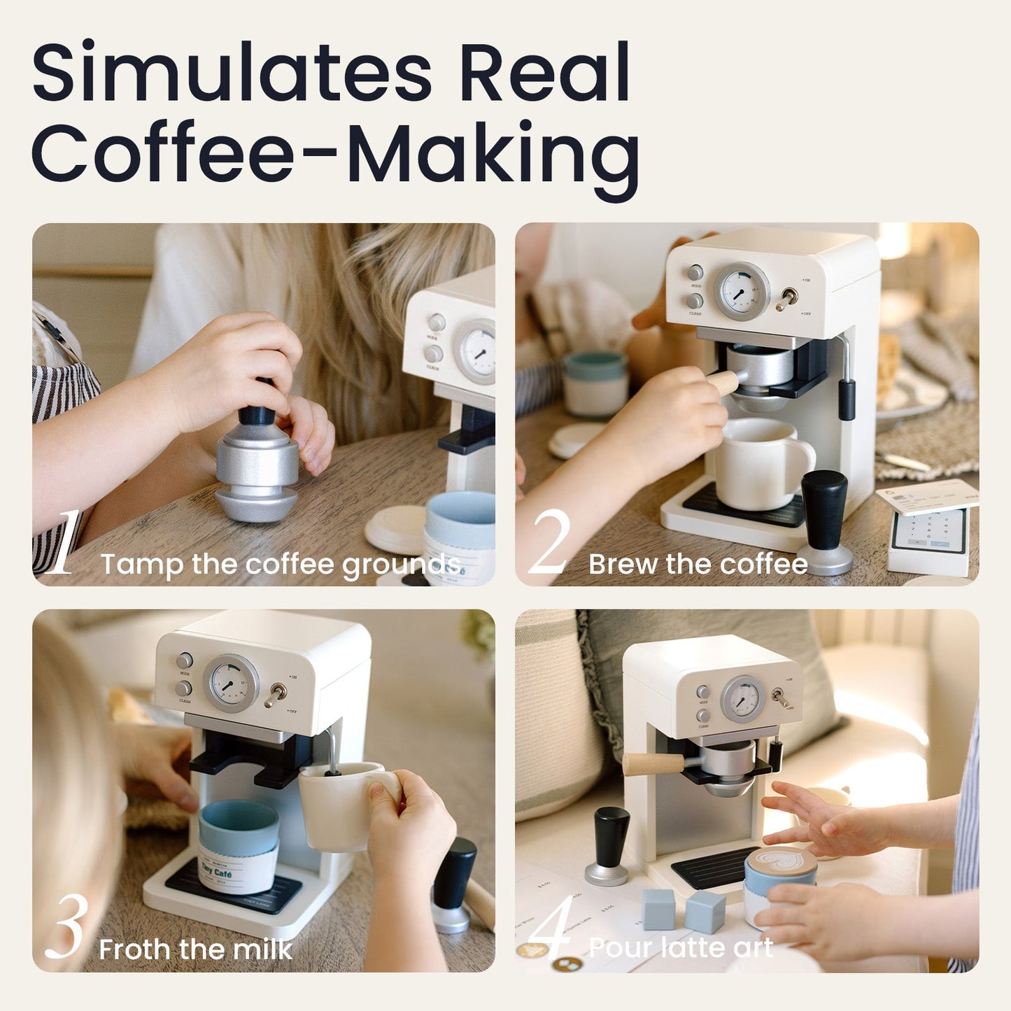 Tiny Land® Children’s Coffee Maker: Wooden Café Play Set for Kids