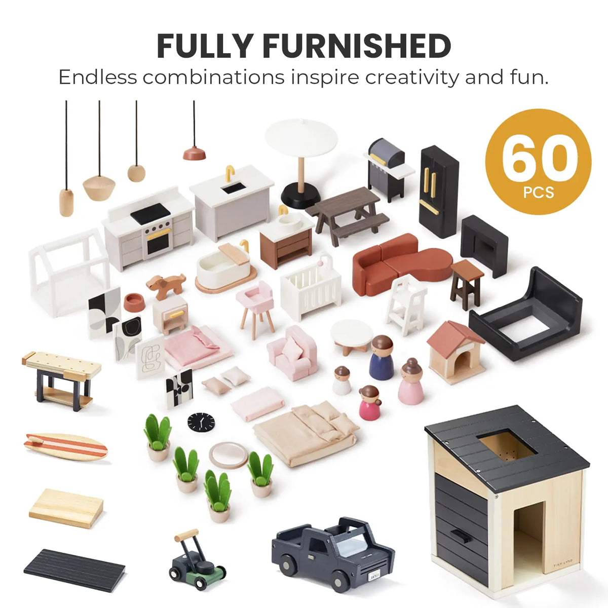 Tiny Land® Sweetwood Edge Dollhouse & Wooden Dollhouse Garage