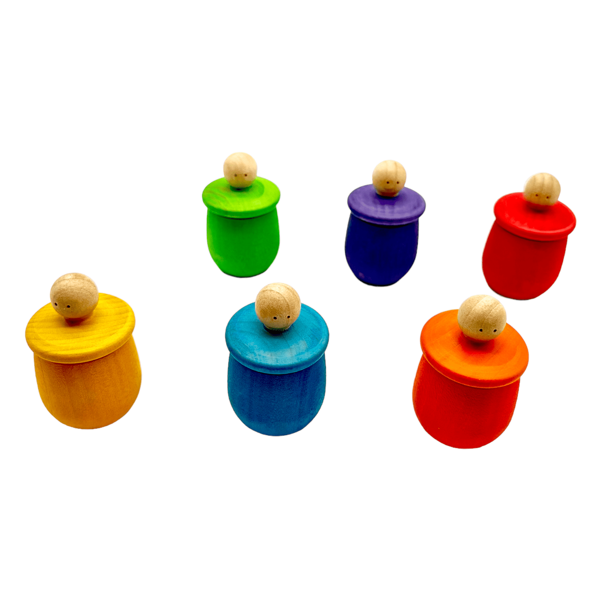 A set of 6 STAINED Little Thing Wooden Treasure Box in Stained Primary Rainbow Colors - The Nurturing Nook