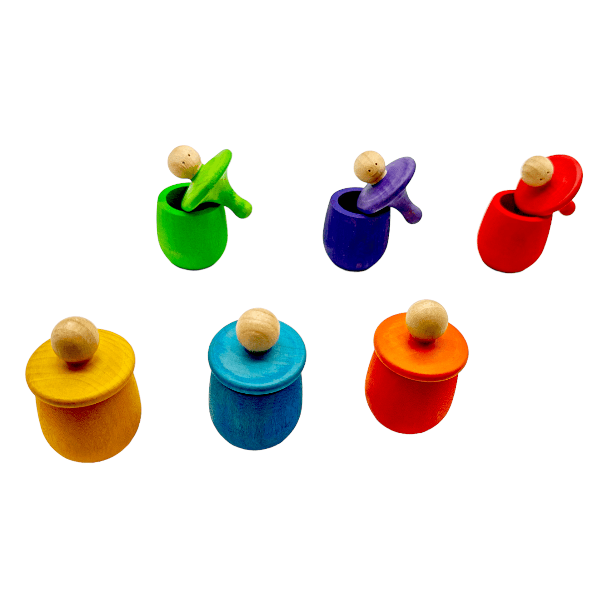 A set of 6 STAINED Little Thing Wooden Treasure Box in Stained Primary Rainbow Colors - The Nurturing Nook