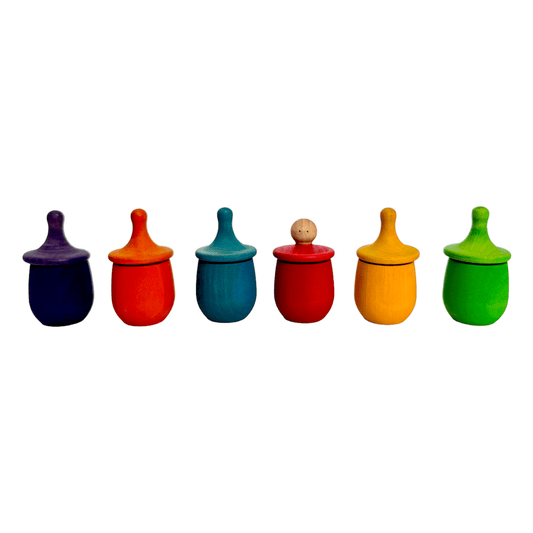 A set of 6 STAINED Little Thing Wooden Treasure Box in Stained Primary Rainbow Colors - The Nurturing Nook