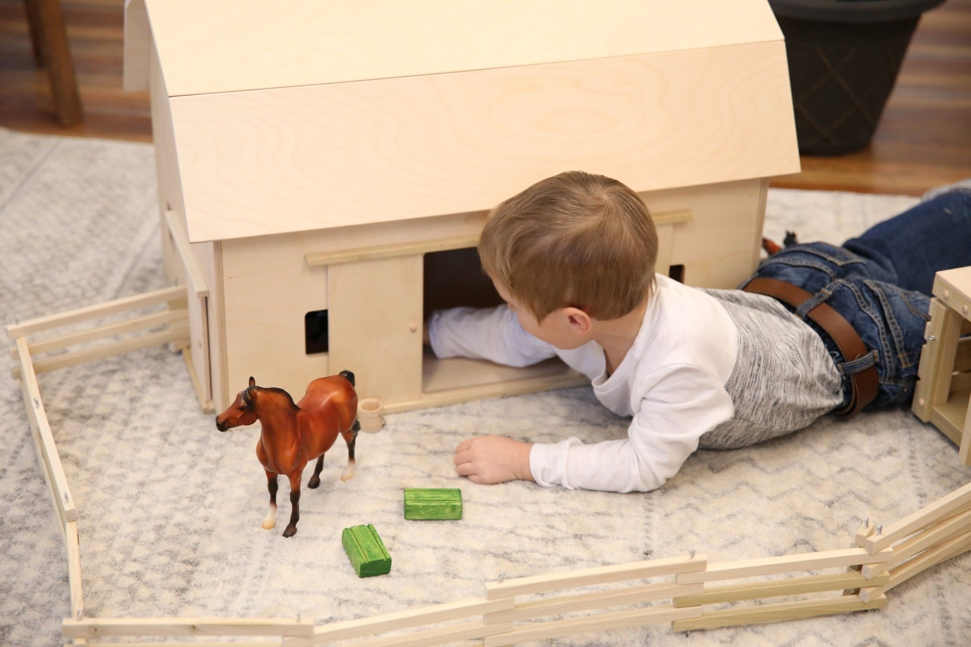 Amish - Made Large Wooden Hip - Roof Barn Toy, Unfinished - The Nurturing Nook