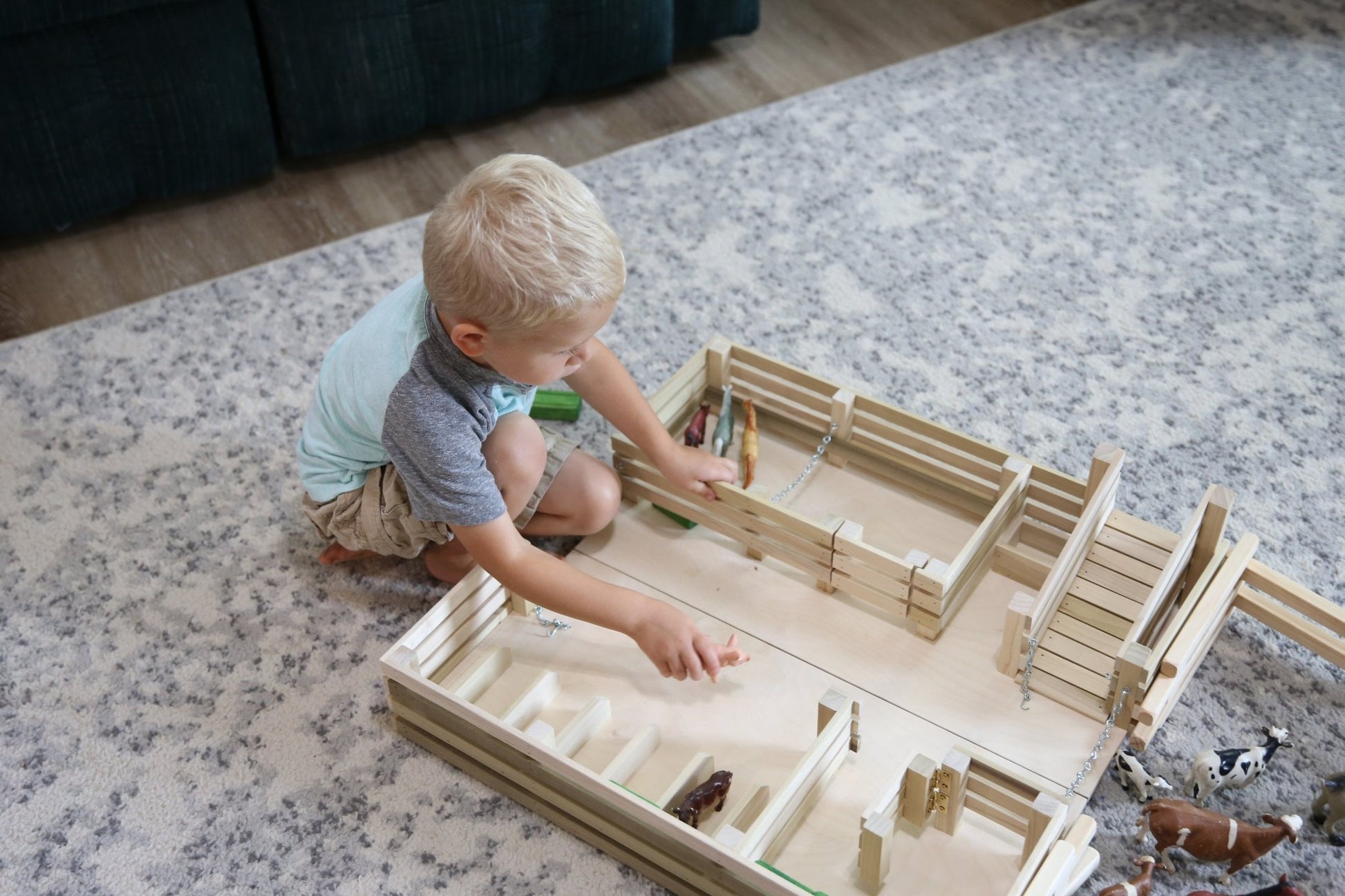 Amish - Made Wooden Folding Stock Yard Farm Toy, Unfinished - The Nurturing Nook