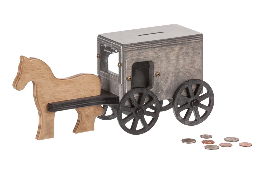 Amish - Made Wooden Horse & Buggy Penny Piggy Bank - The Nurturing Nook