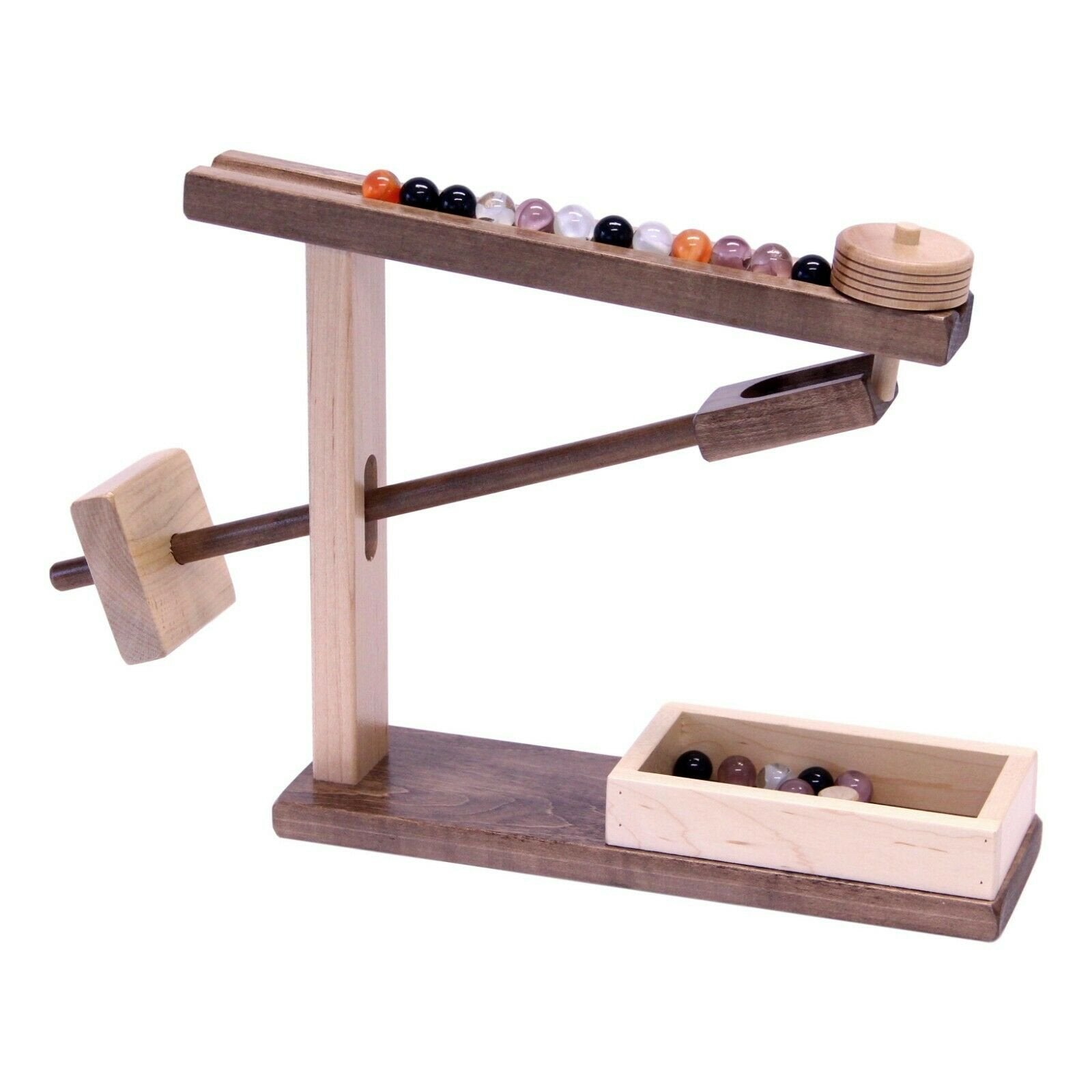 Amish-made Wooden marble roller machine toy, child-safe maple/walnut finish