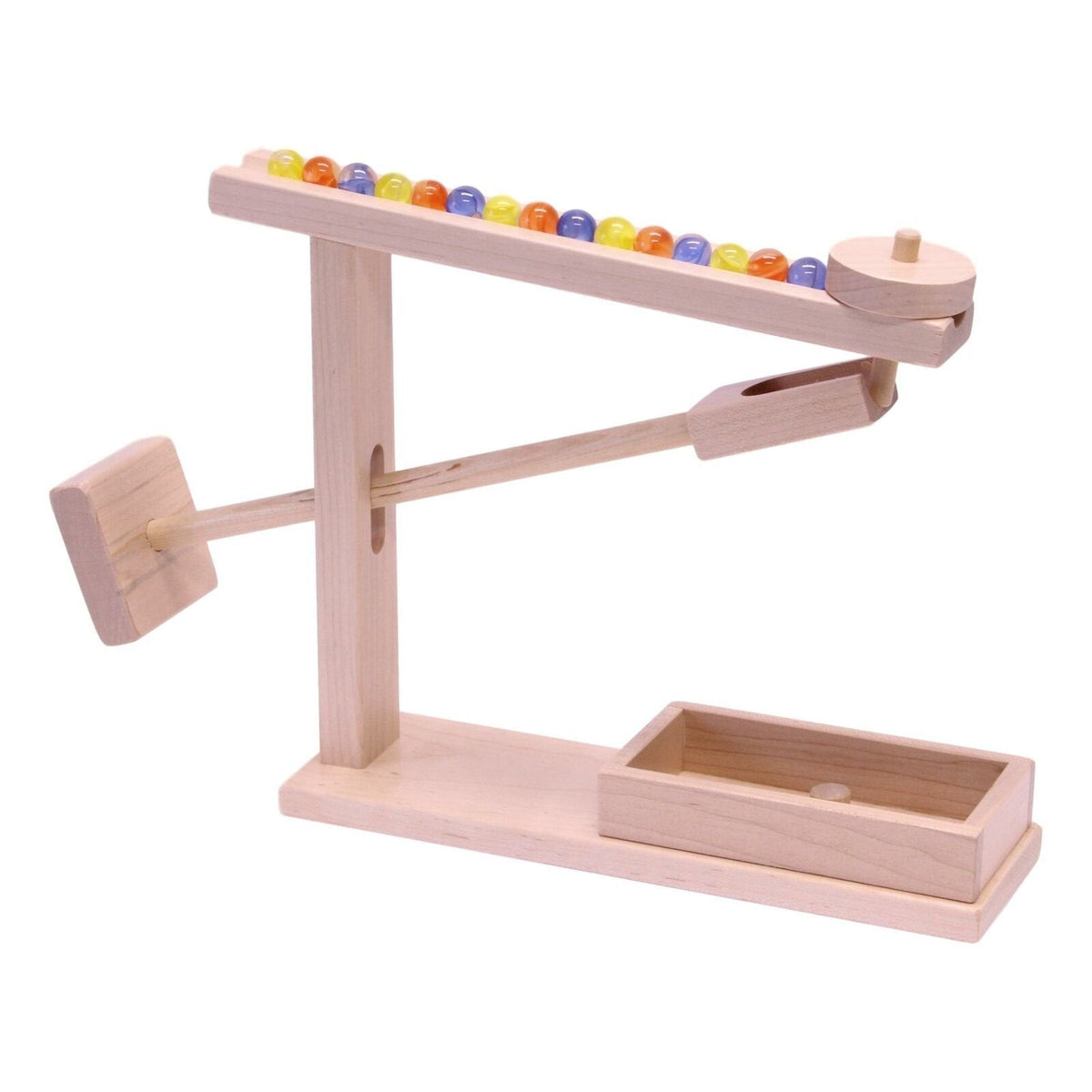 Amish-made Wooden marble roller machine toy, child-safe maple/walnut finish