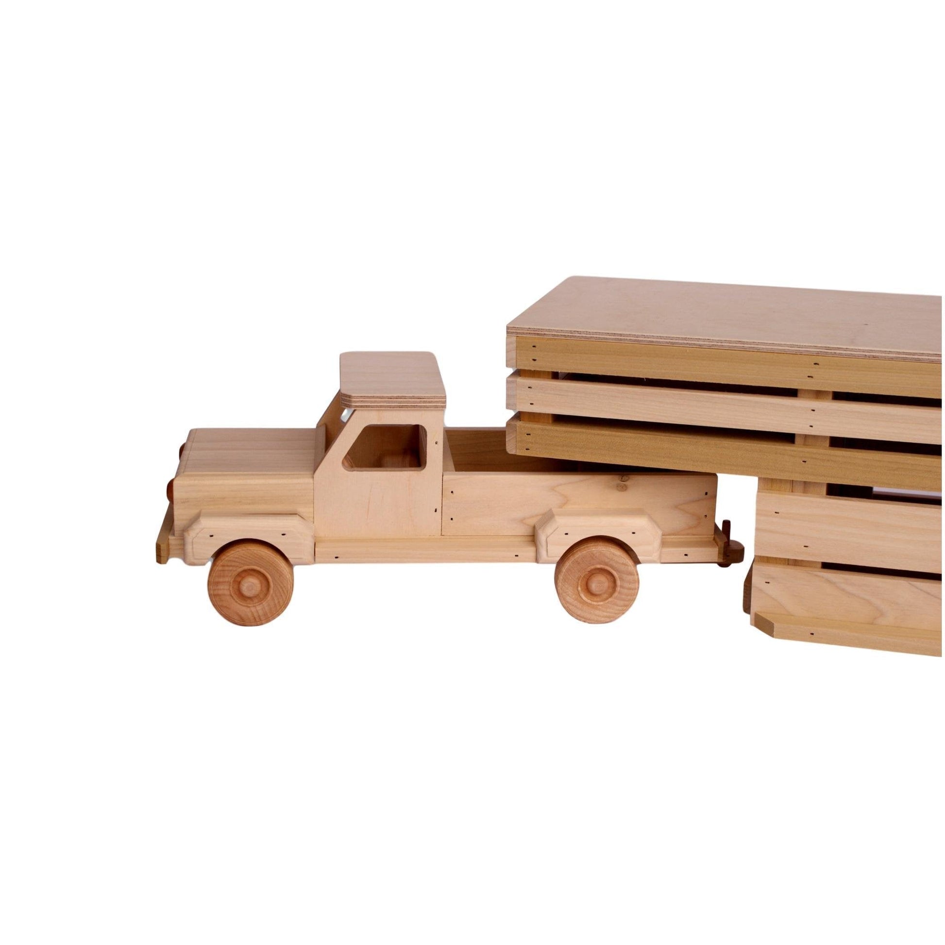 Amish - Made Wooden Toy Pickup and Gooseneck Trailer Set - The Nurturing Nook