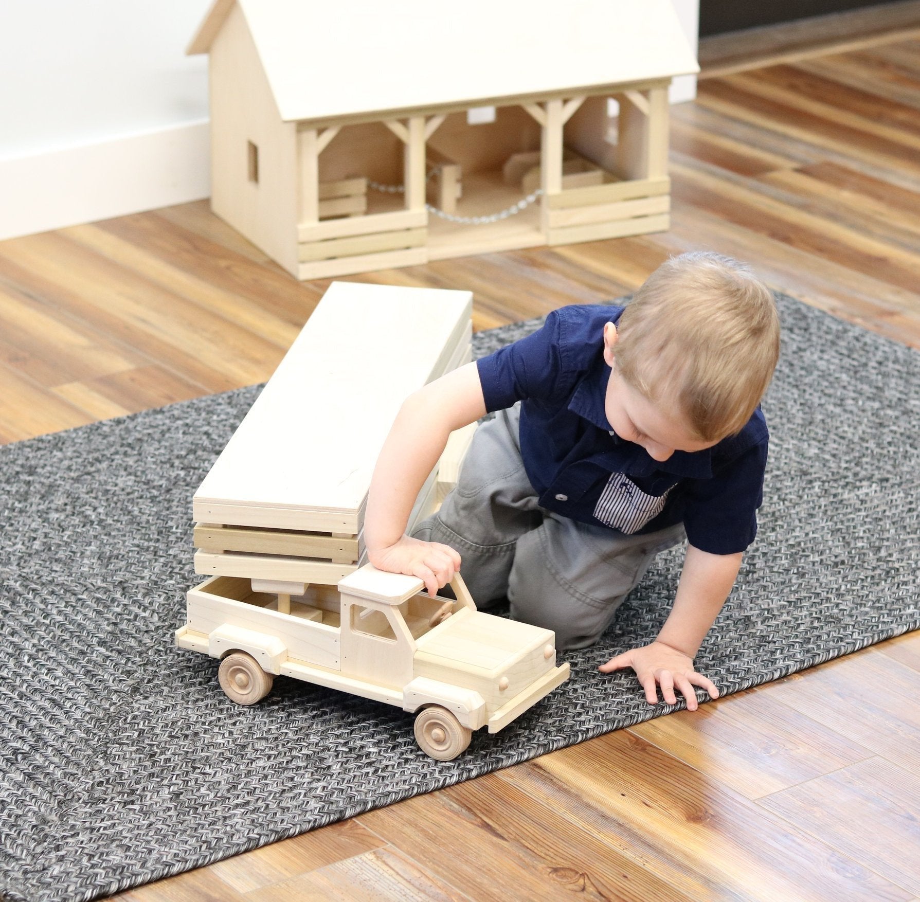 Amish - Made Wooden Toy Pickup and Gooseneck Trailer Set - The Nurturing Nook