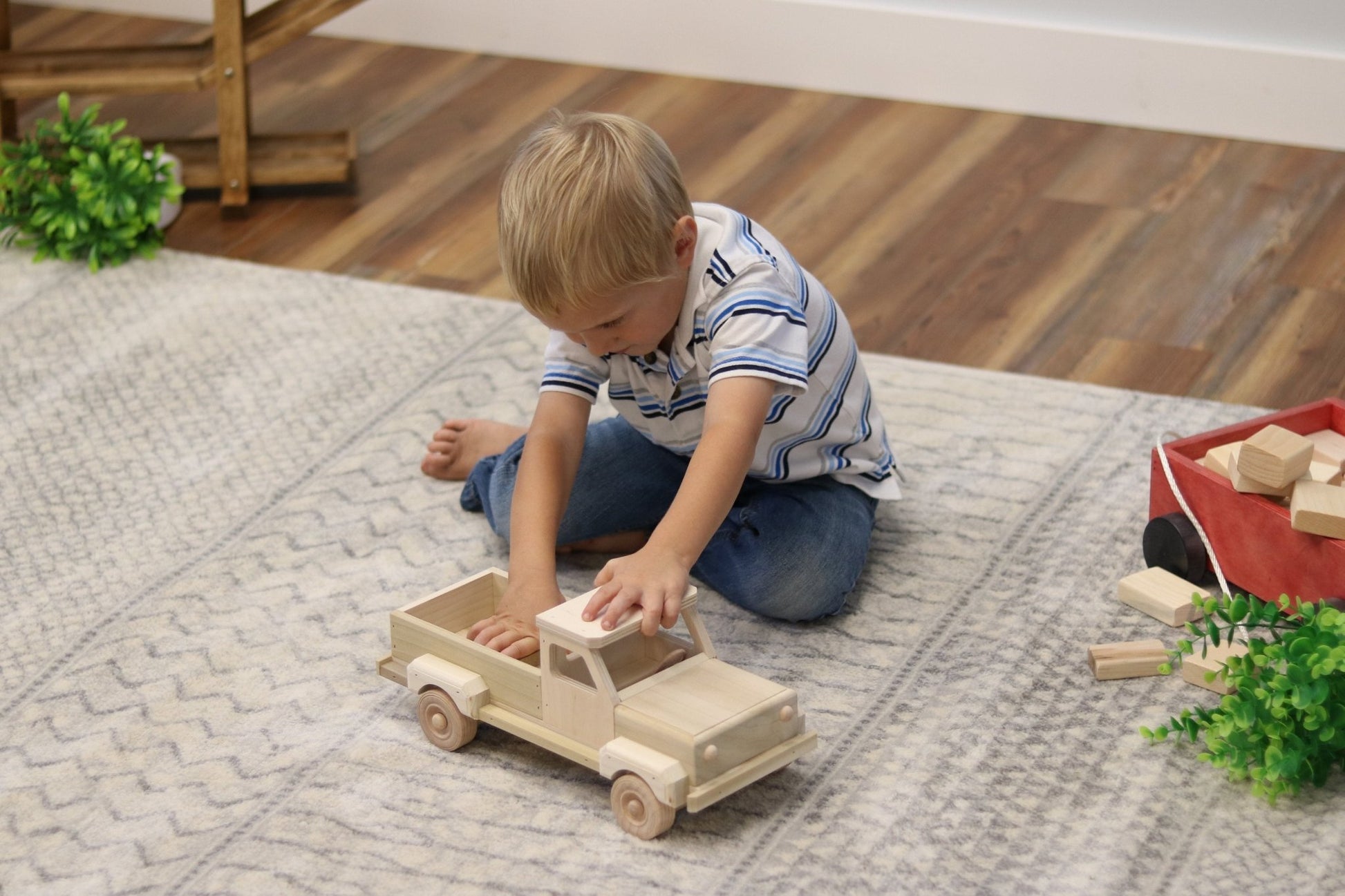 AmishToyBox.com Wooden Pickup Truck Toy with Hitch - The Nurturing Nook