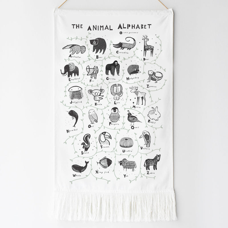 Animal alphabet tapestry - organic cotton canvas decor