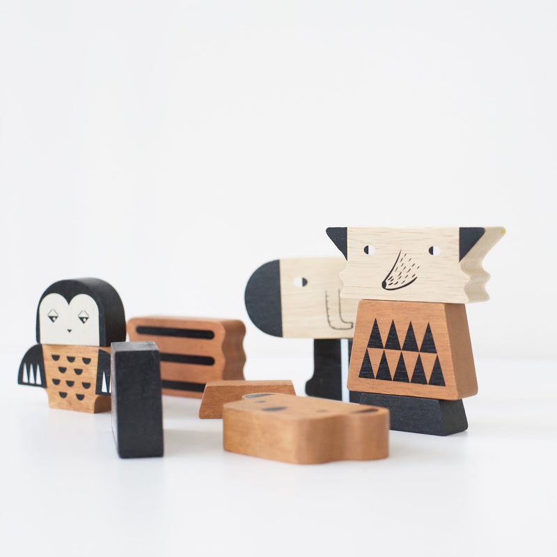 Wooden animal tower blocks for toddlers – Montessori toy set