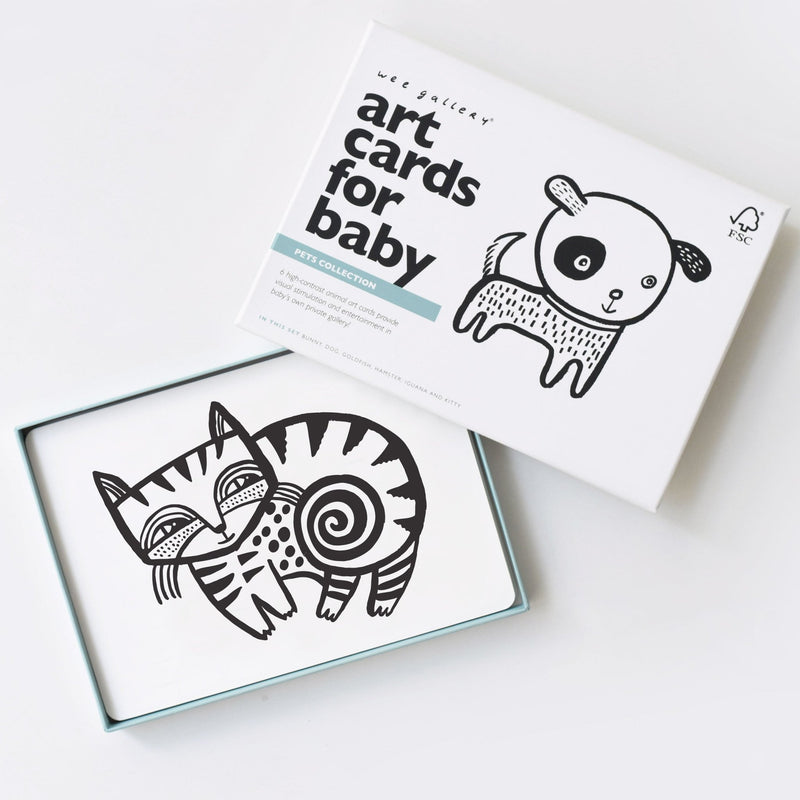 Black and white art cards for baby - pets collection