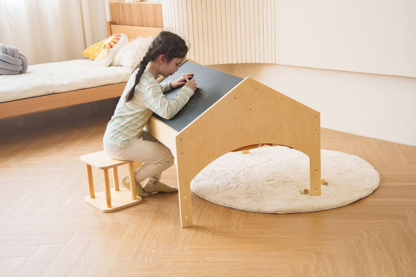 Ash - Wood Adjustable Learning Tent with Desk and Chair - The Nurturing Nook