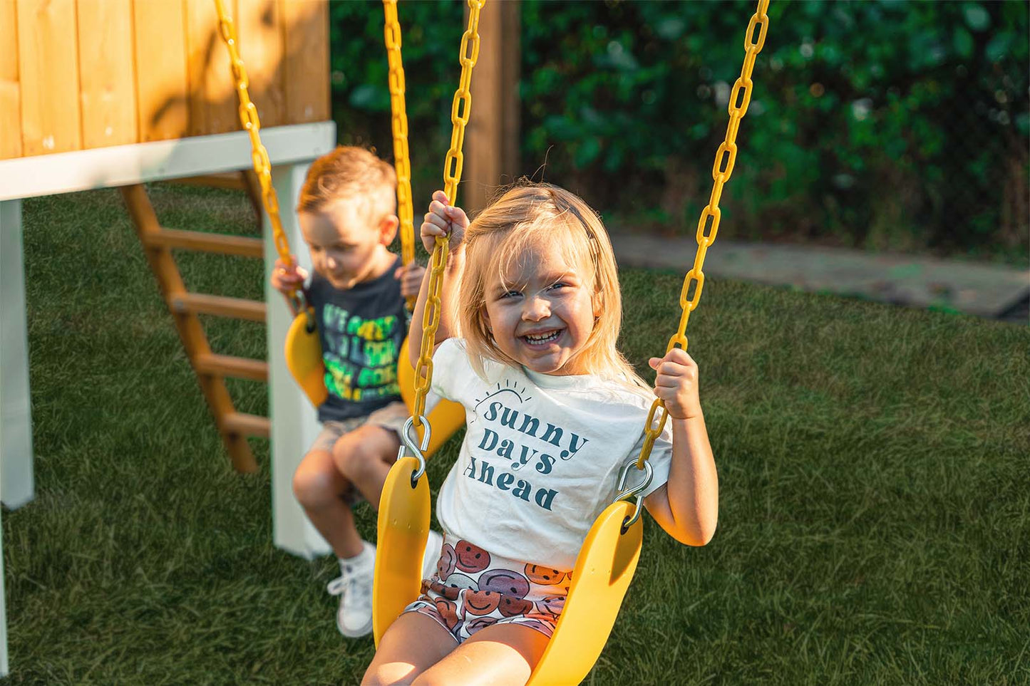 Backyard outdoor swing set with slide 2 swings & trapeze bar - The Nurturing Nook