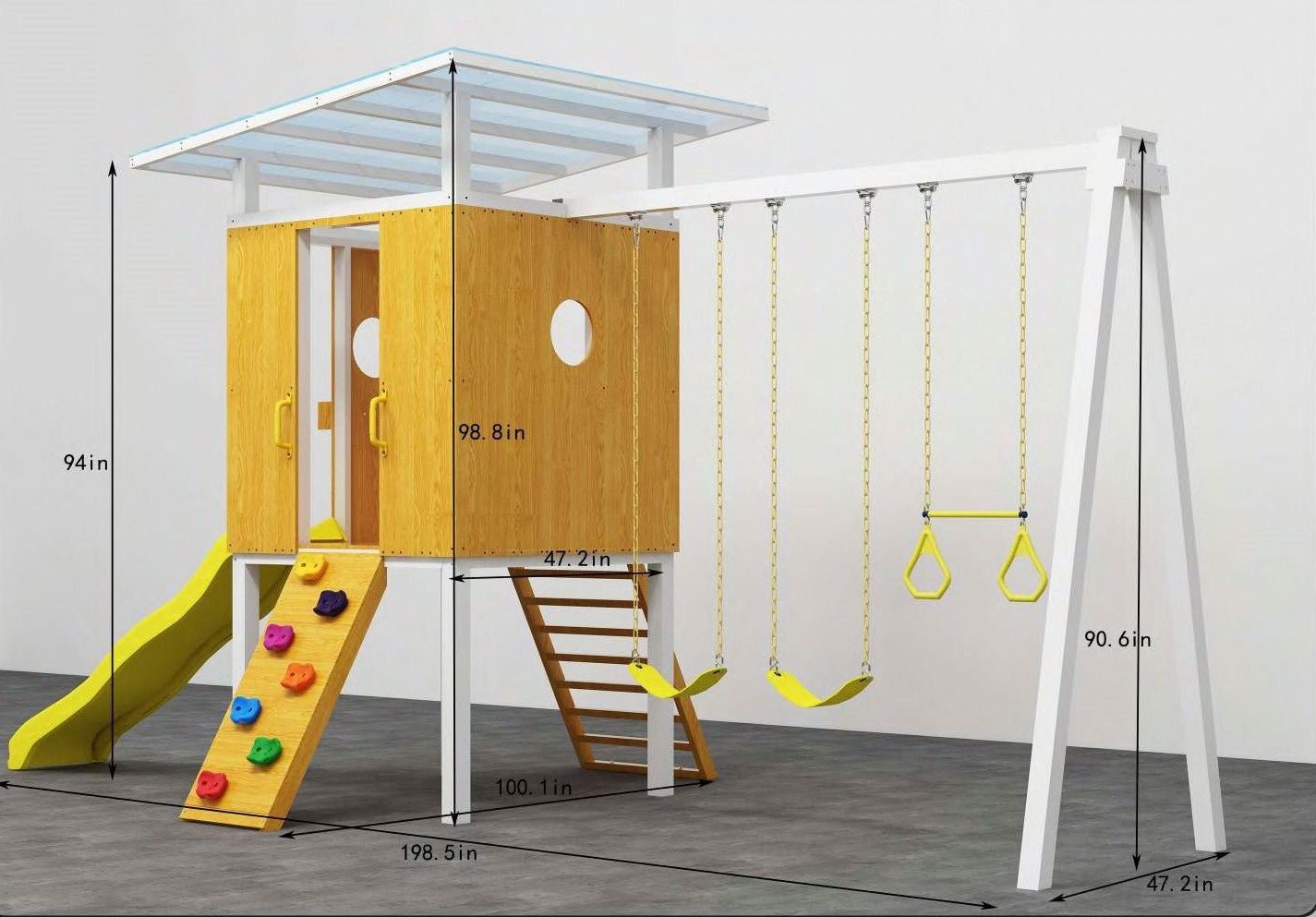 Backyard outdoor swing set with slide 2 swings & trapeze bar - The Nurturing Nook