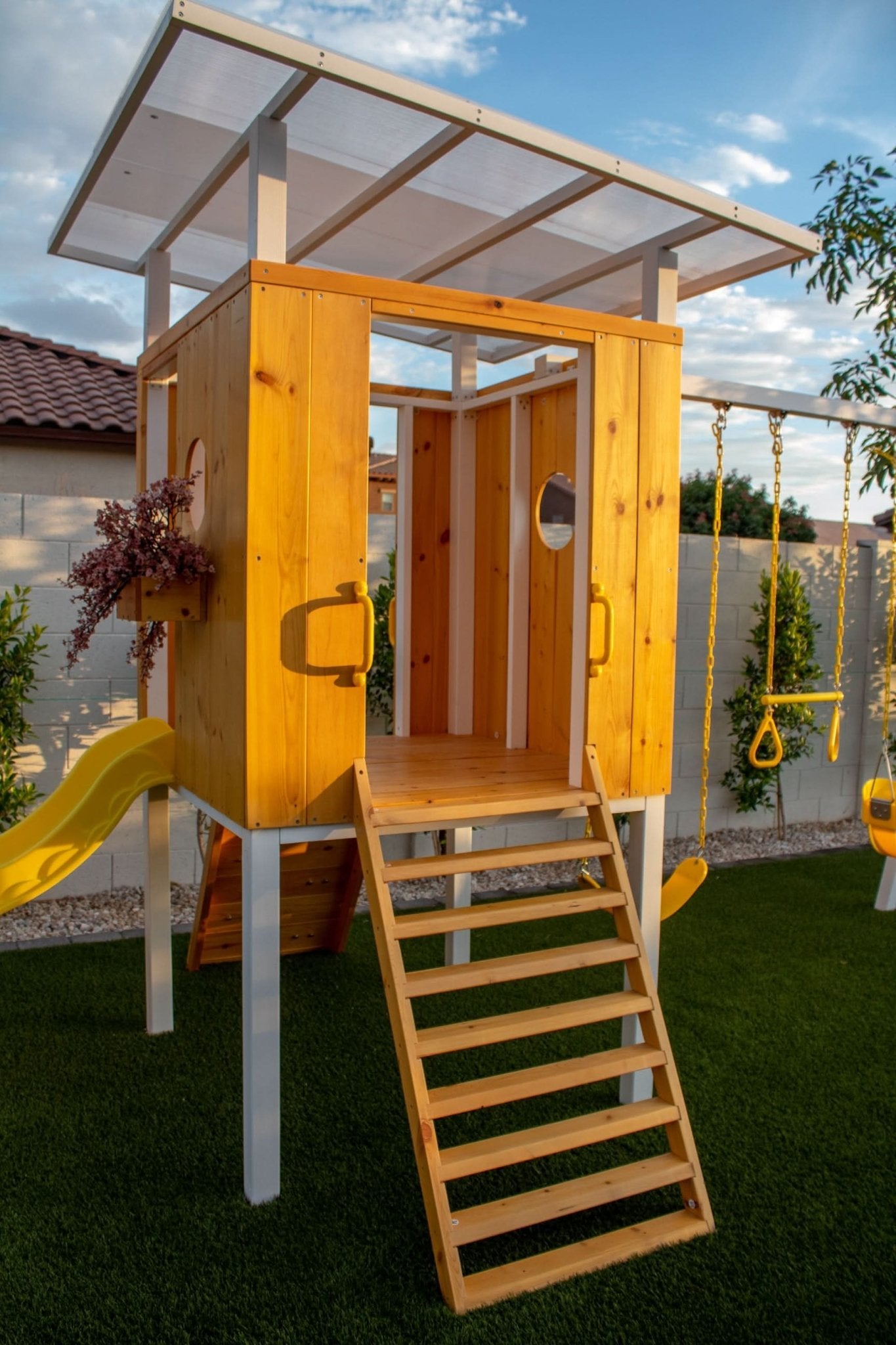Backyard outdoor swing set with slide 2 swings & trapeze bar - The Nurturing Nook