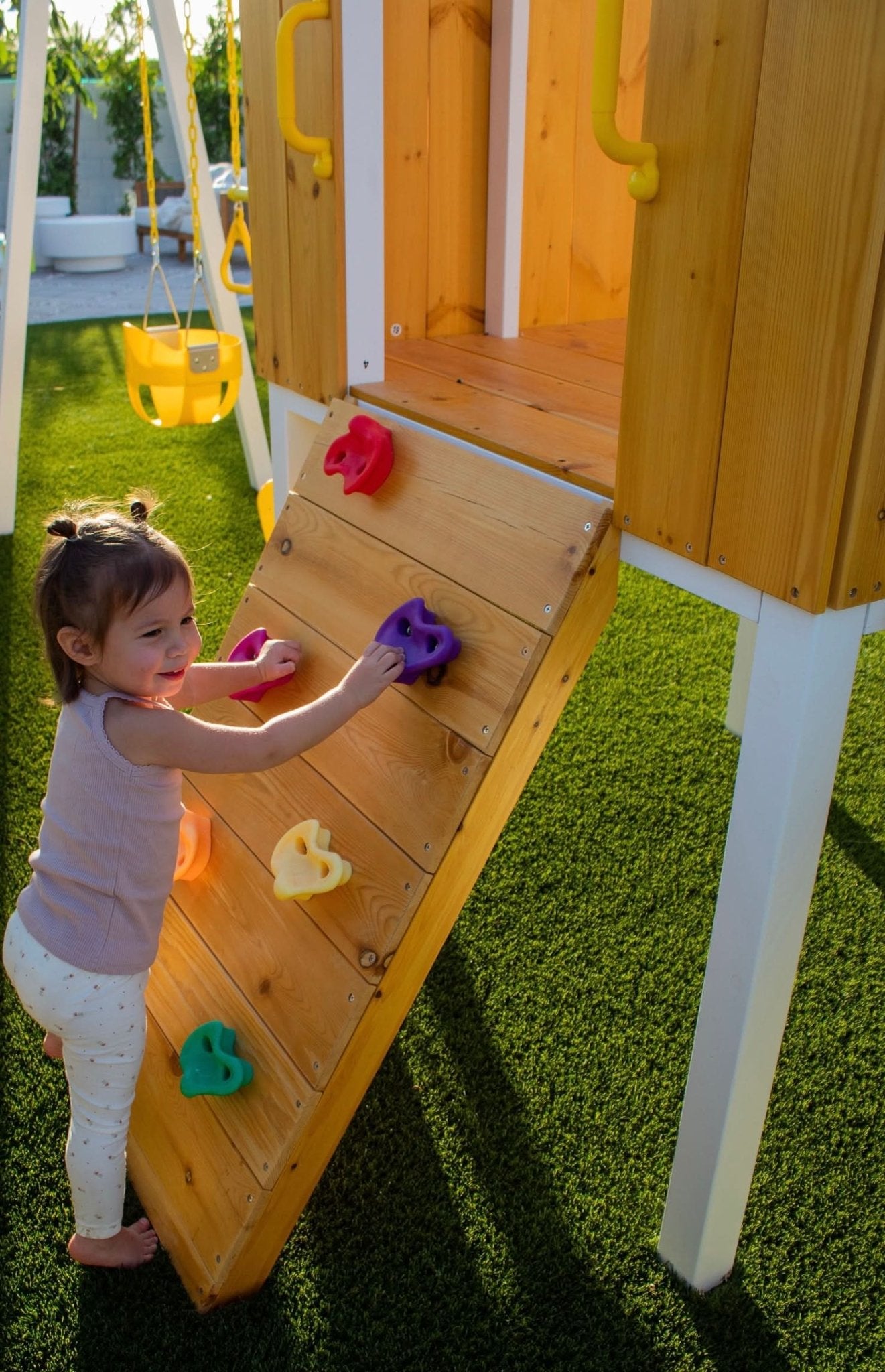 Backyard outdoor swing set with slide 2 swings & trapeze bar - The Nurturing Nook