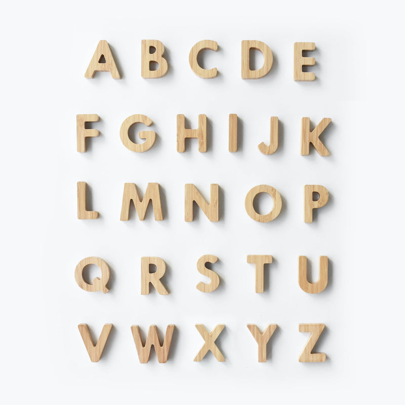 Bamboo wooden alphabet set - for early literacy play