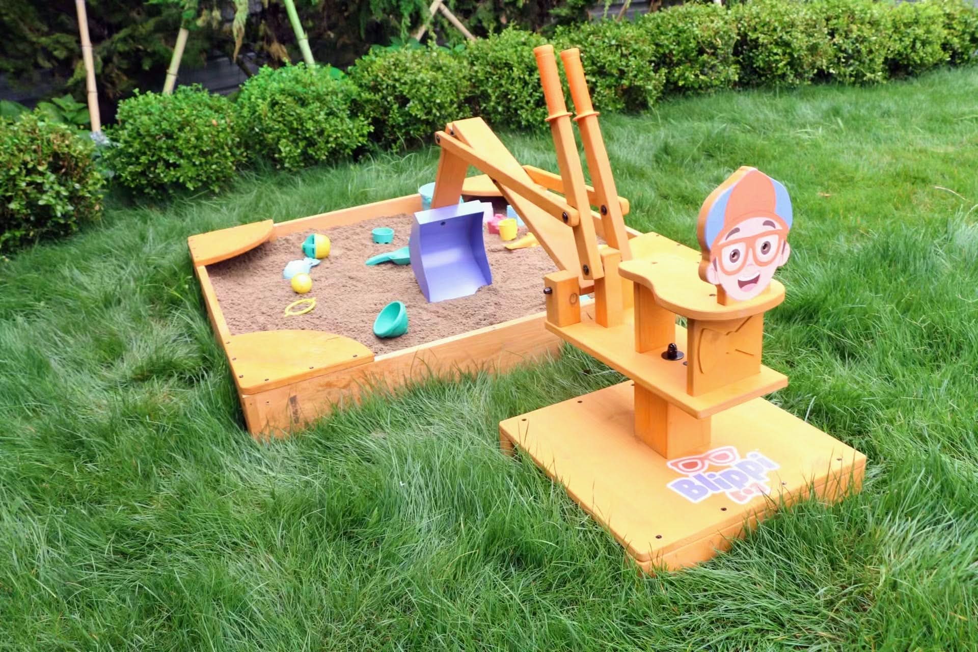 Blippi excavator wooden ride - on for pretend outdoor play - The Nurturing Nook
