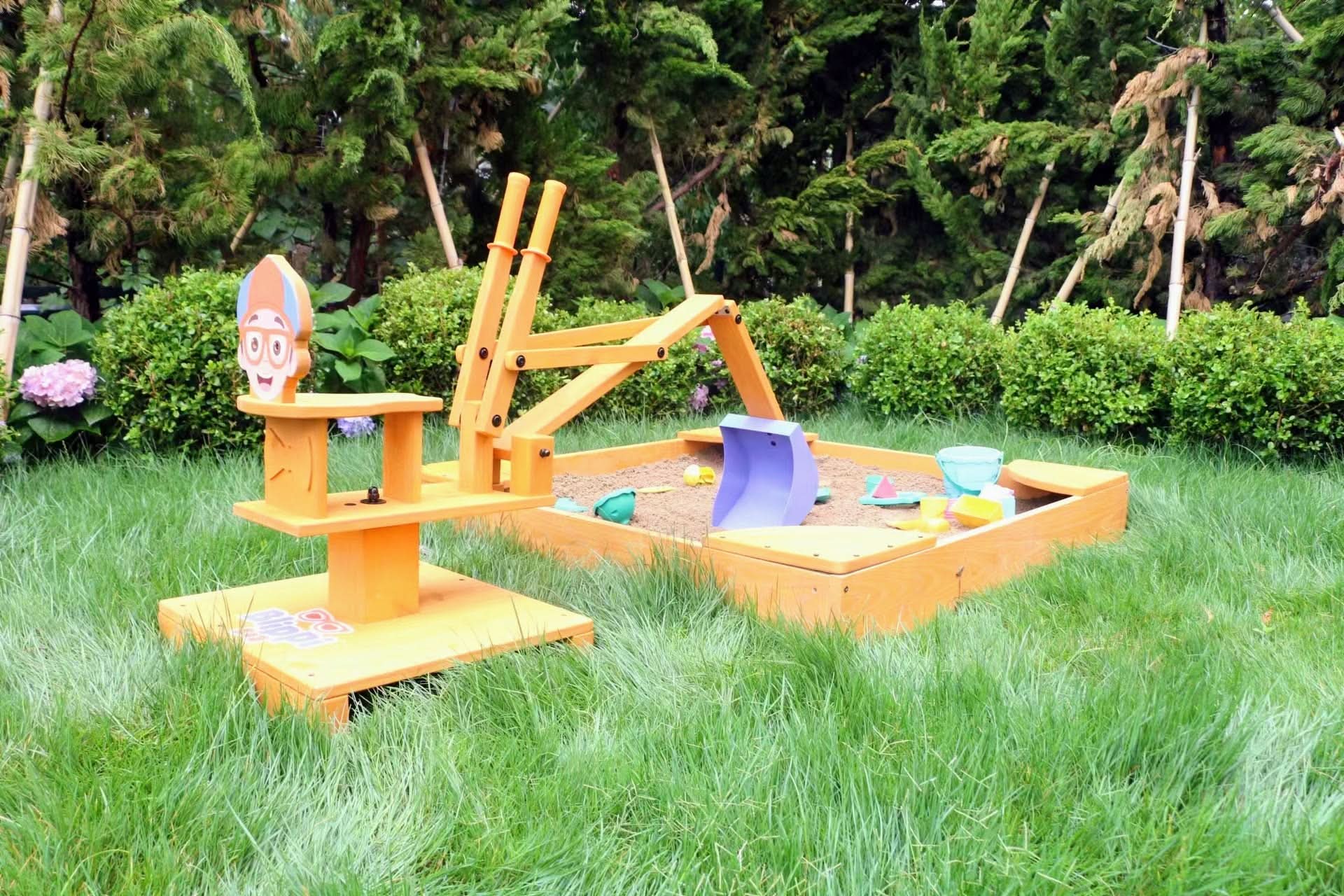 Blippi excavator wooden ride - on for pretend outdoor play - The Nurturing Nook