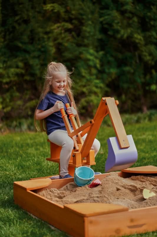 Blippi excavator wooden ride - on for pretend outdoor play - The Nurturing Nook