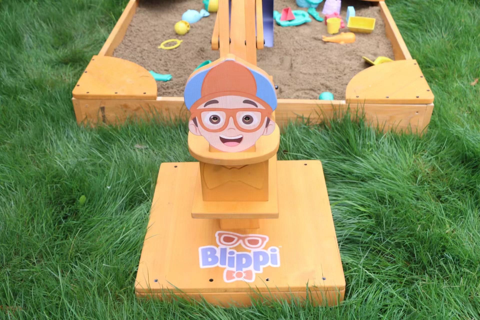 Blippi excavator wooden ride - on for pretend outdoor play - The Nurturing Nook